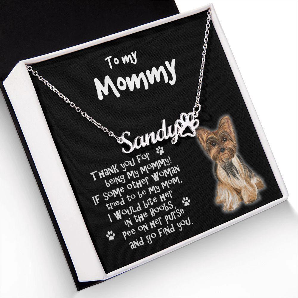 Yorkshire Terrier Dog Mom Paw Print Name Necklace