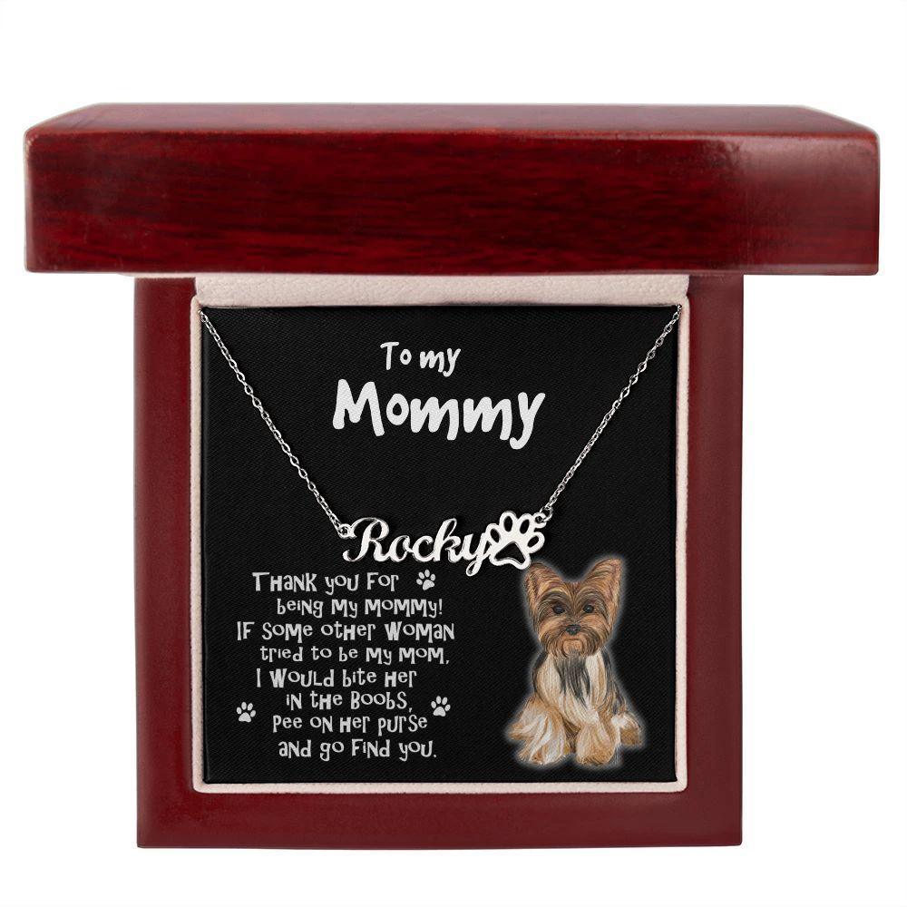 Yorkshire Terrier Dog Mom Paw Print Name Necklace