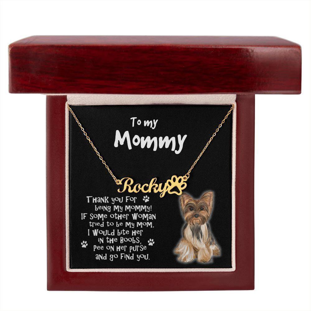 Yorkshire Terrier Dog Mom Paw Print Name Necklace