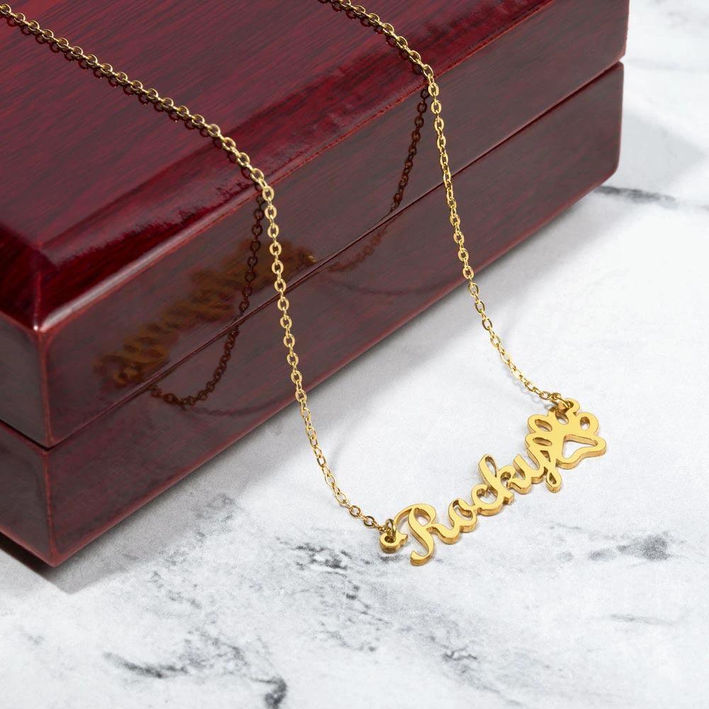 Yorkshire Terrier Dog Mom Paw Print Name Necklace