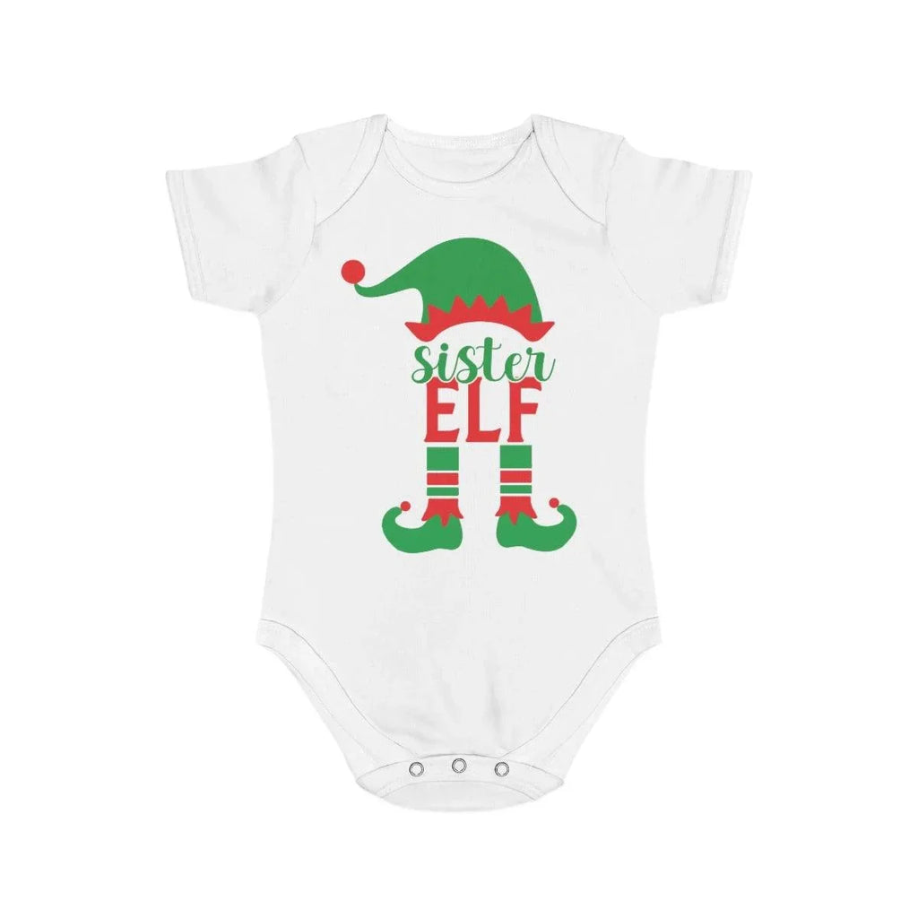 Sister Elf Christmas Short Sleeve Baby Bodysuit