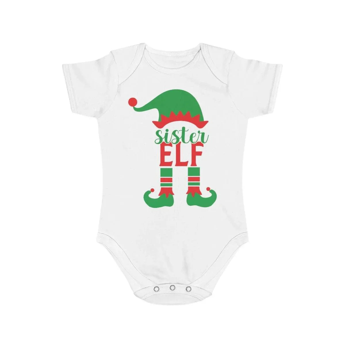 Sister Elf Christmas Short Sleeve Baby Bodysuit