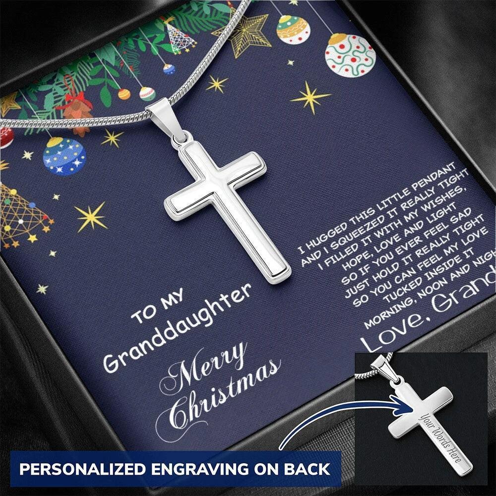 Grand-daughter Personalized Christmas Cross Pendant Necklace