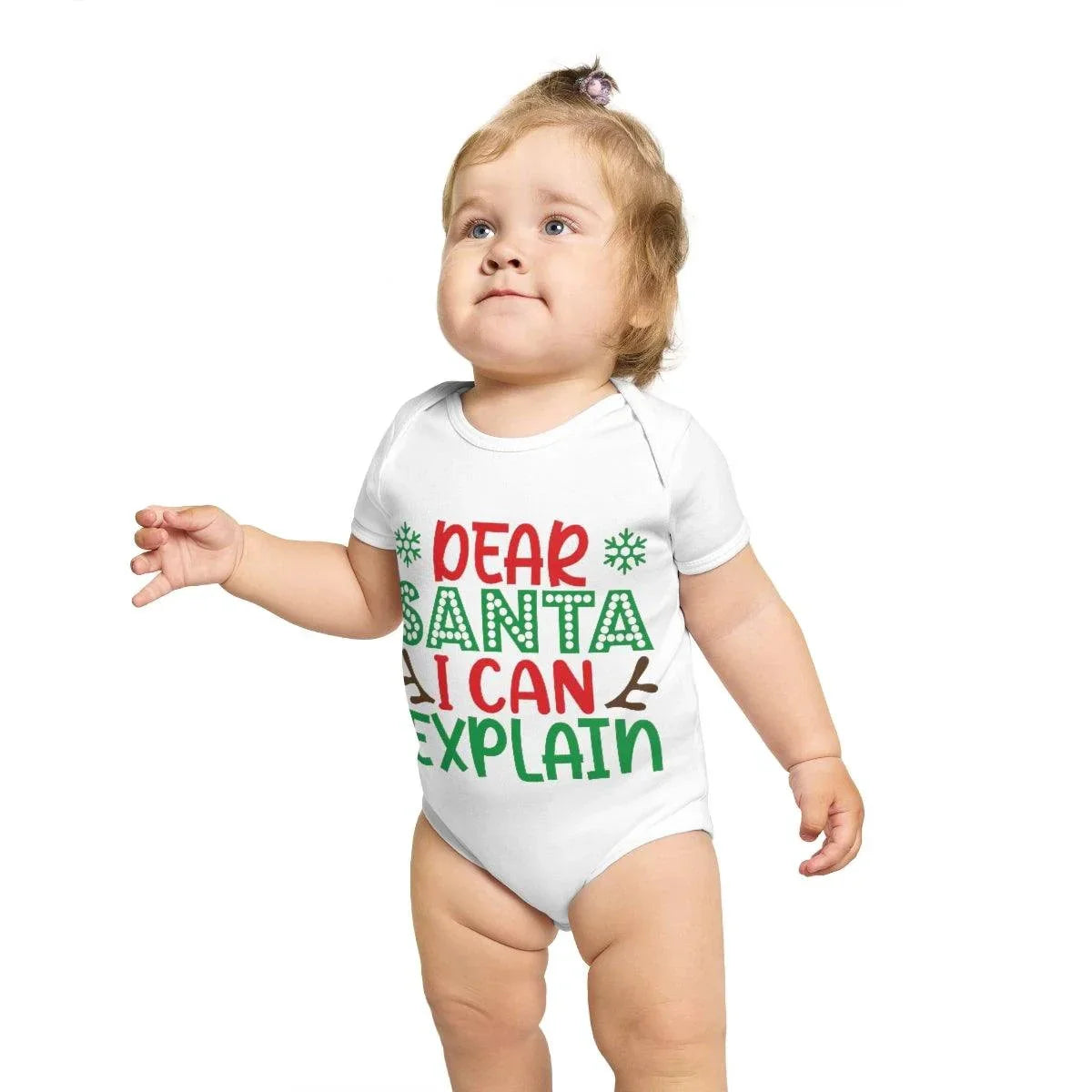 Dear Santa - I Can Explain - Short Sleeve Baby Bodysuit