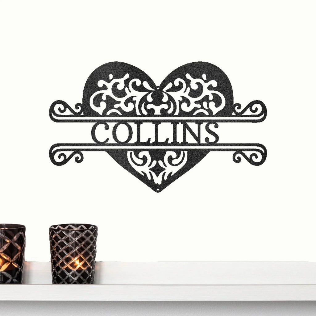 Fancy Heart Custom Name Steel Wall Sign