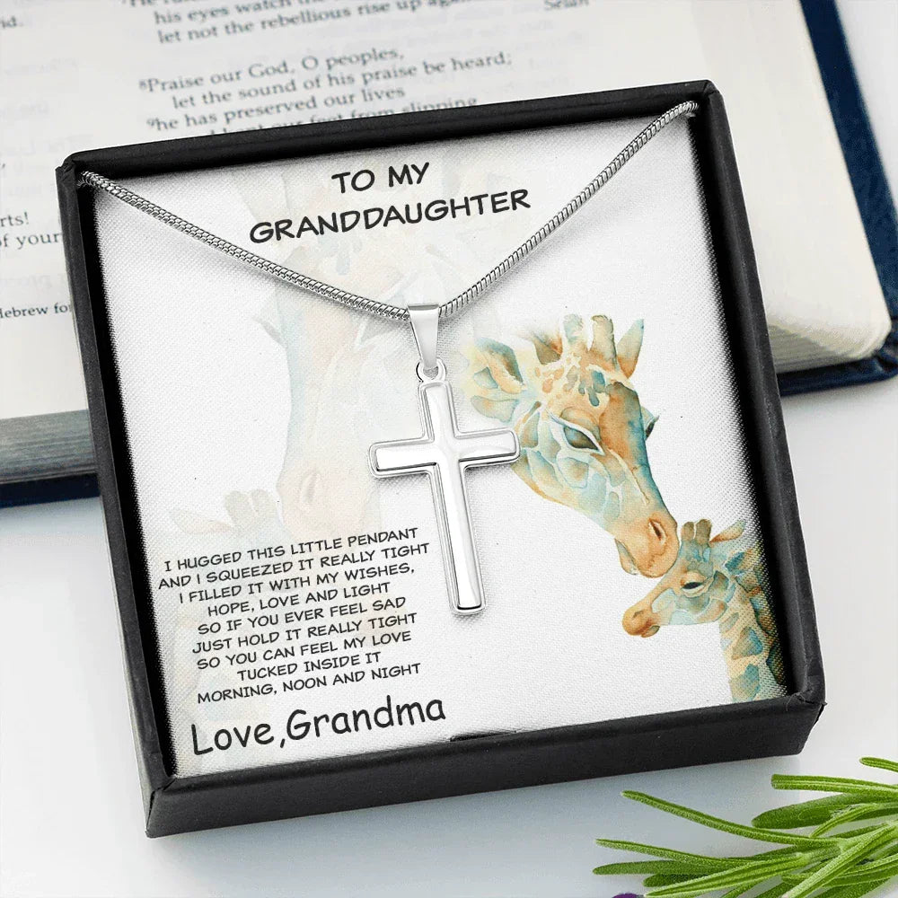 Granddaughter Custom Engraved Cross Pendant Necklace