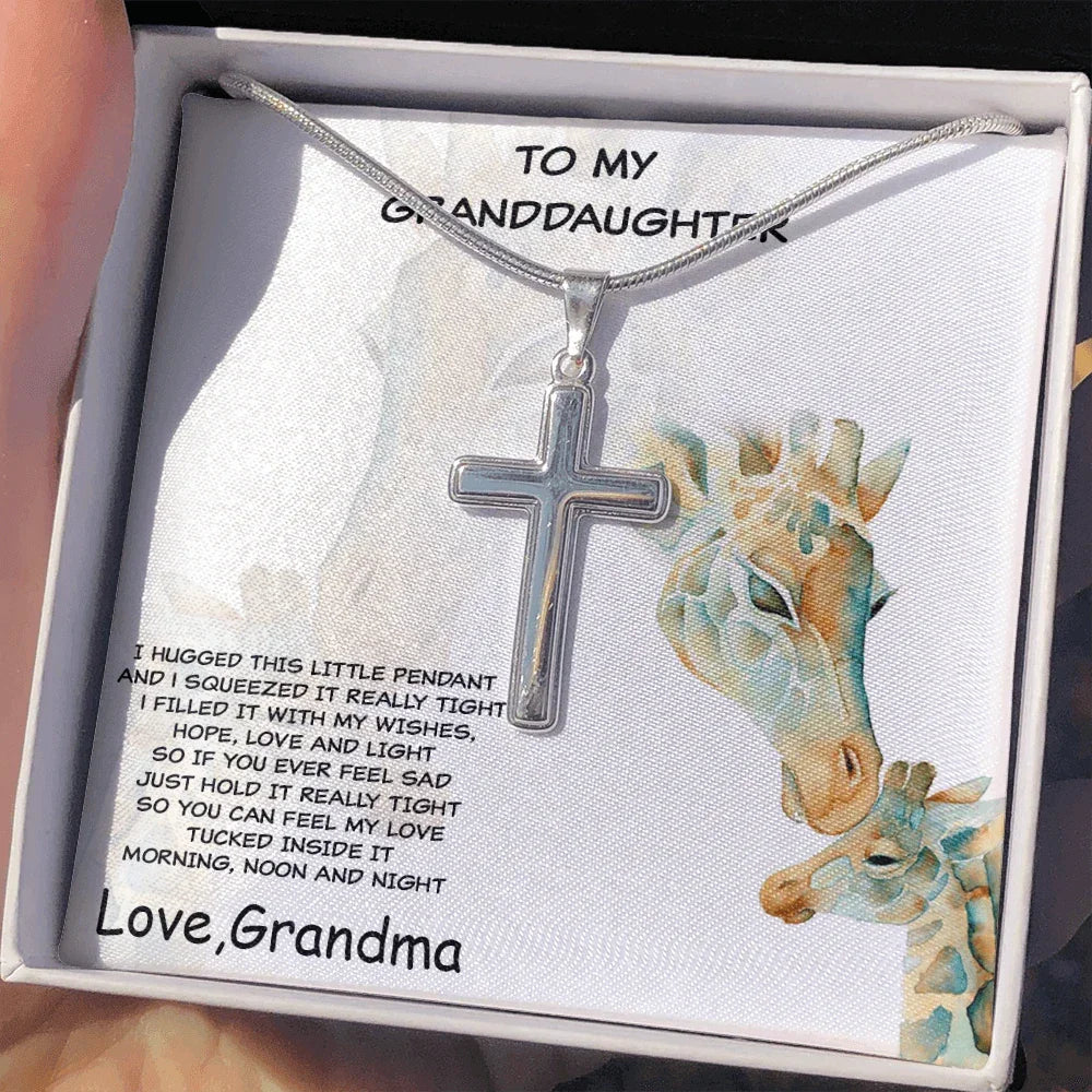 Granddaughter Custom Engraved Cross Pendant Necklace