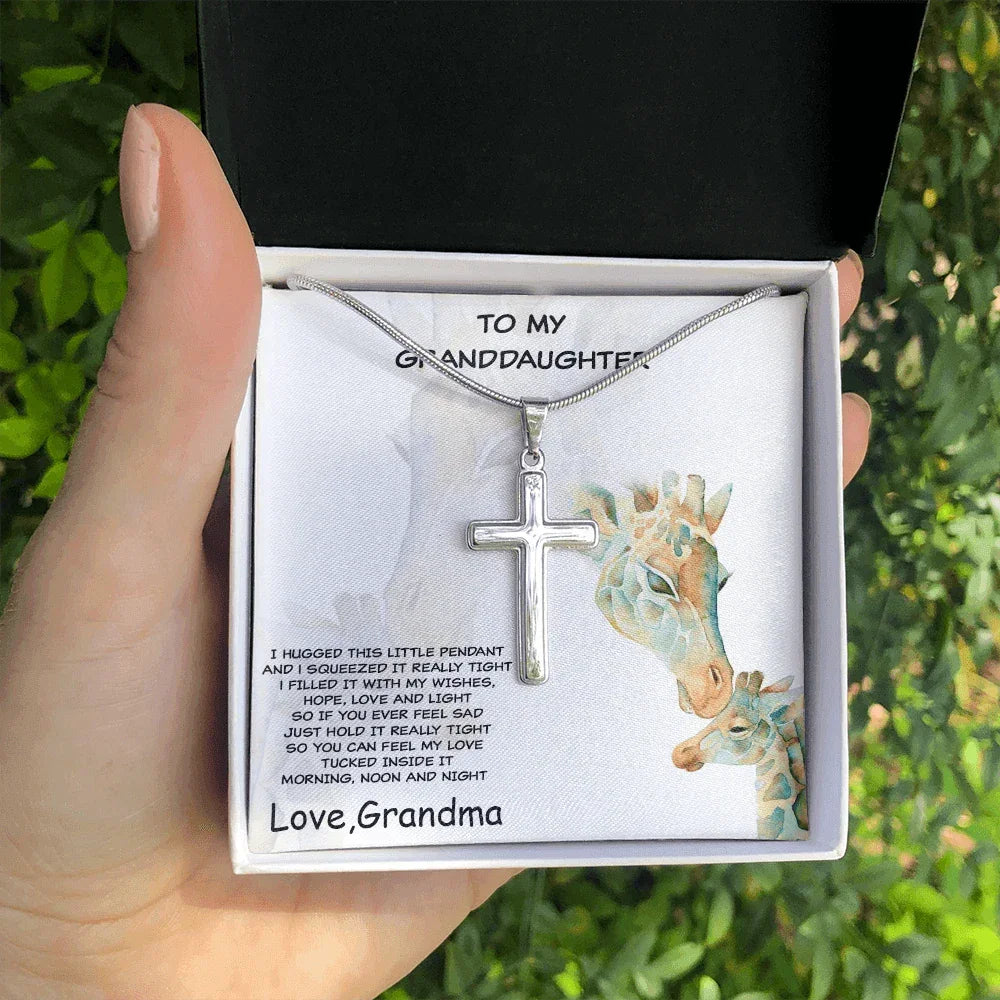 Granddaughter Custom Engraved Cross Pendant Necklace