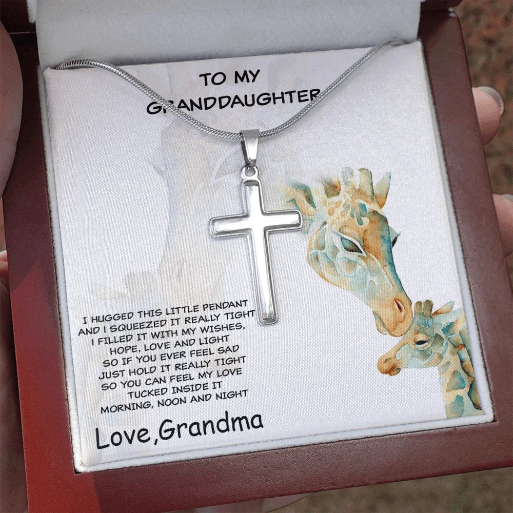 Granddaughter Custom Engraved Cross Pendant Necklace