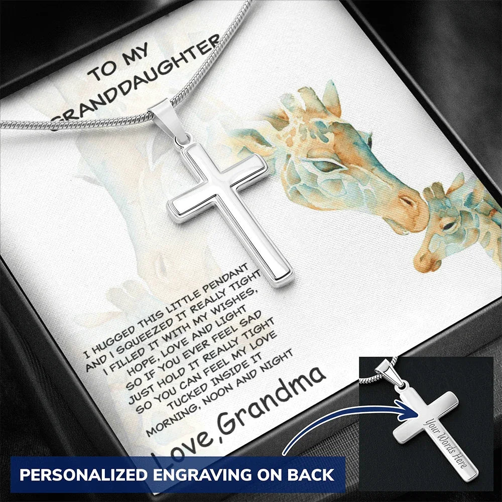 Granddaughter Custom Engraved Cross Pendant Necklace