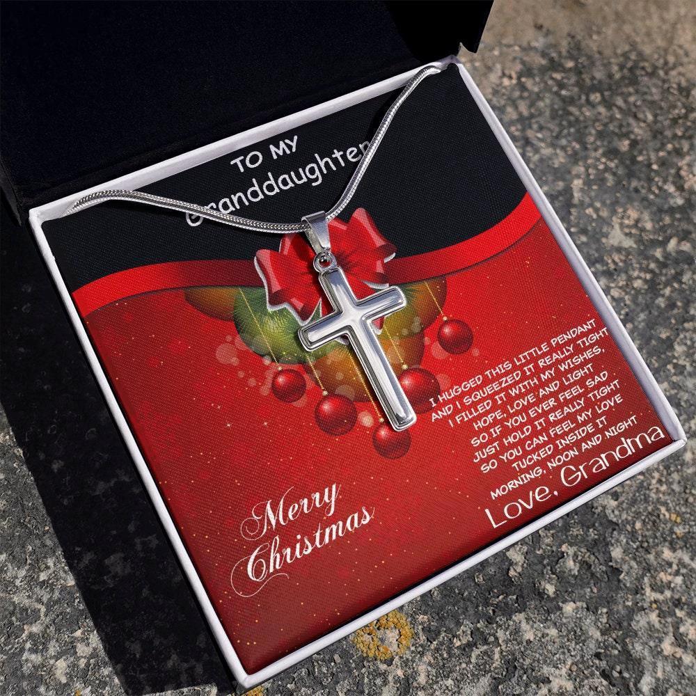 Personalized Granddaughter Christmas Cross Pendant Necklace