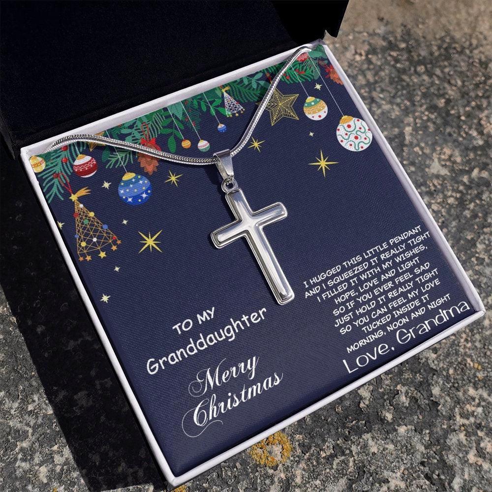 Grand-daughter Personalized Christmas Cross Pendant Necklace
