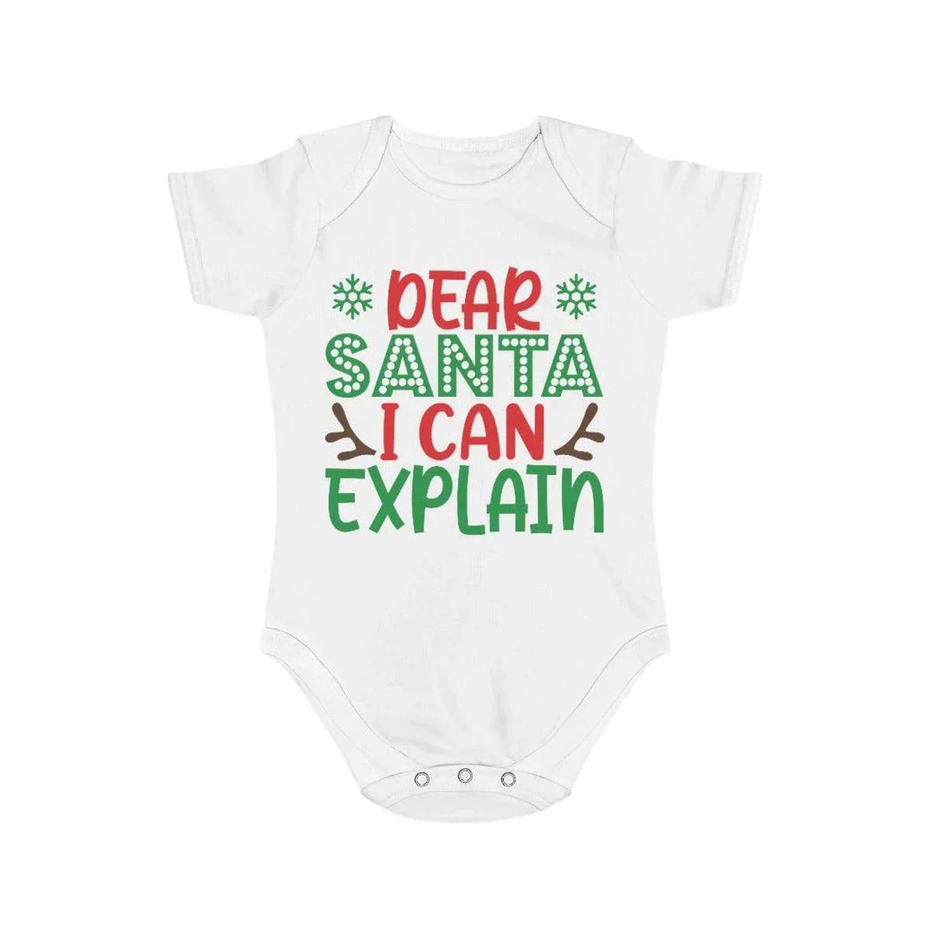 Dear Santa - I Can Explain - Short Sleeve Baby Bodysuit