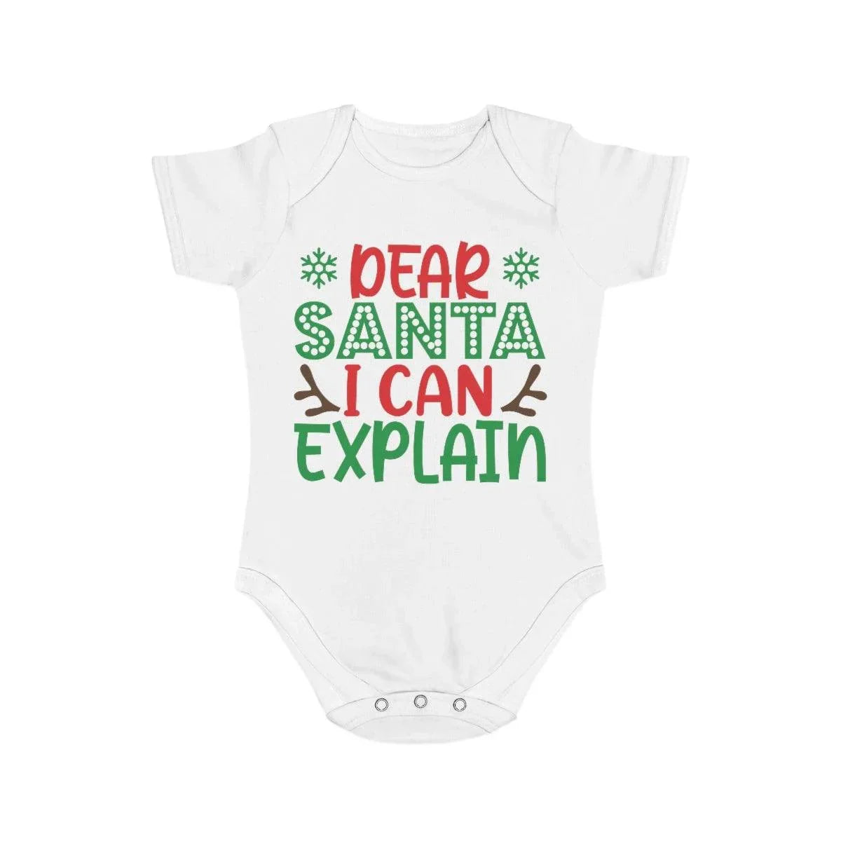 Dear Santa - I Can Explain - Short Sleeve Baby Bodysuit