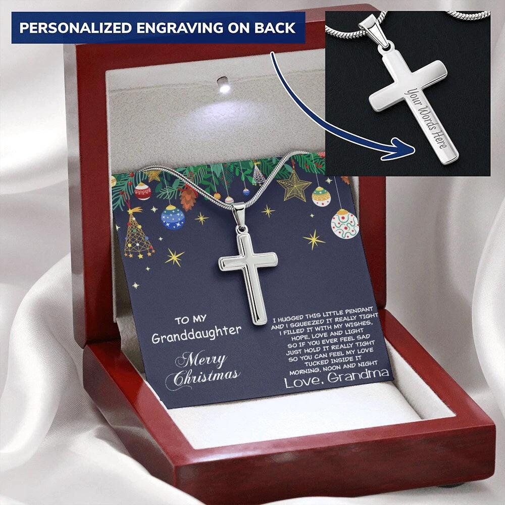 Grand-daughter Personalized Christmas Cross Pendant Necklace