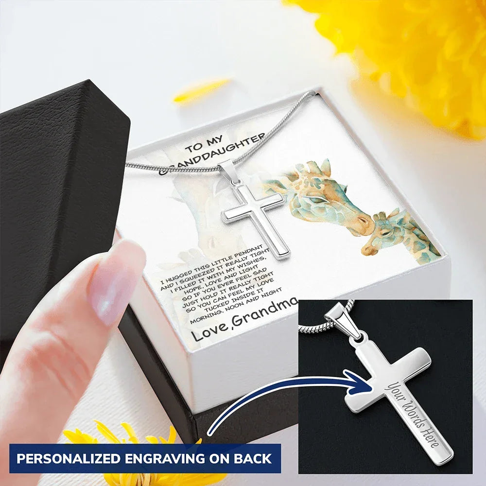 Granddaughter Custom Engraved Cross Pendant Necklace