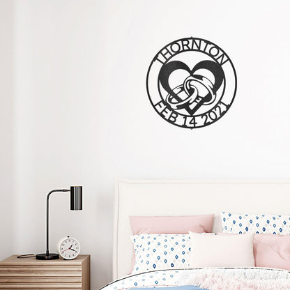 Engagement Wedding Rings and Heart Custom Name Metal Art Wall Sign - Mallard Moon Gift Shop