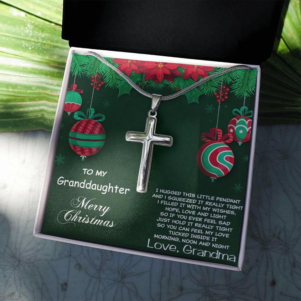 Personalized Granddaughter Christmas Cross Pendant Necklace