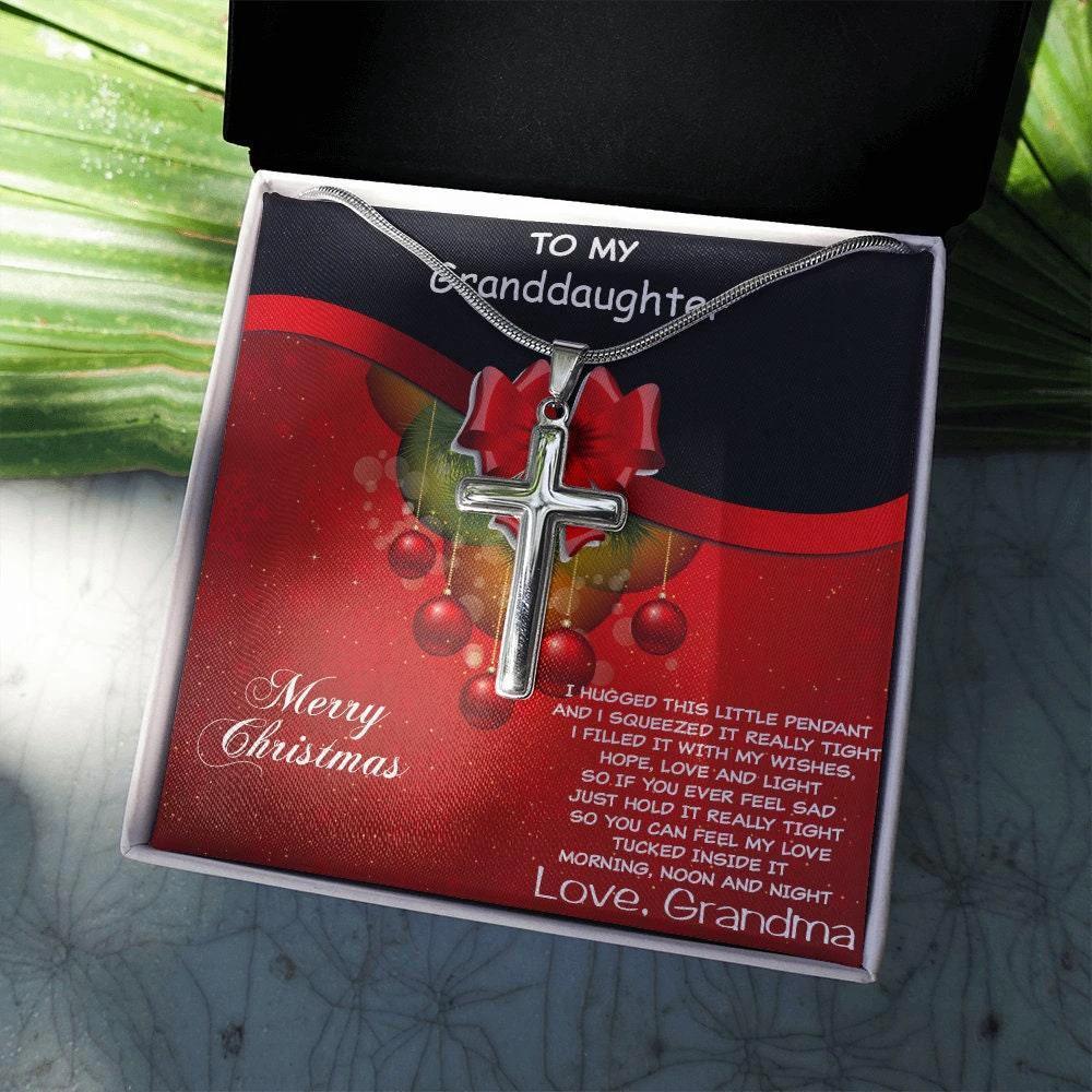 Personalized Granddaughter Christmas Cross Pendant Necklace