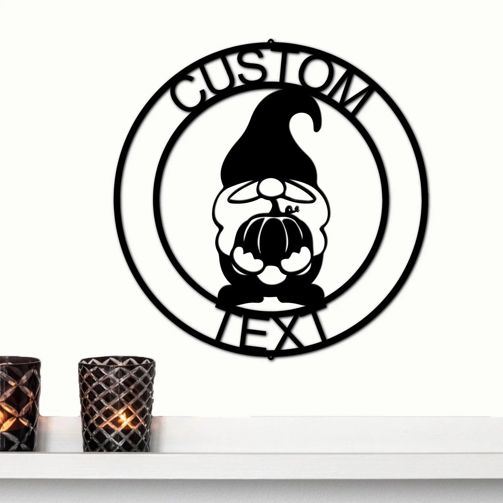 Thanksgiving Gnome with Pumpkin Custom Name Metal Art Wall Sign Home Decor
