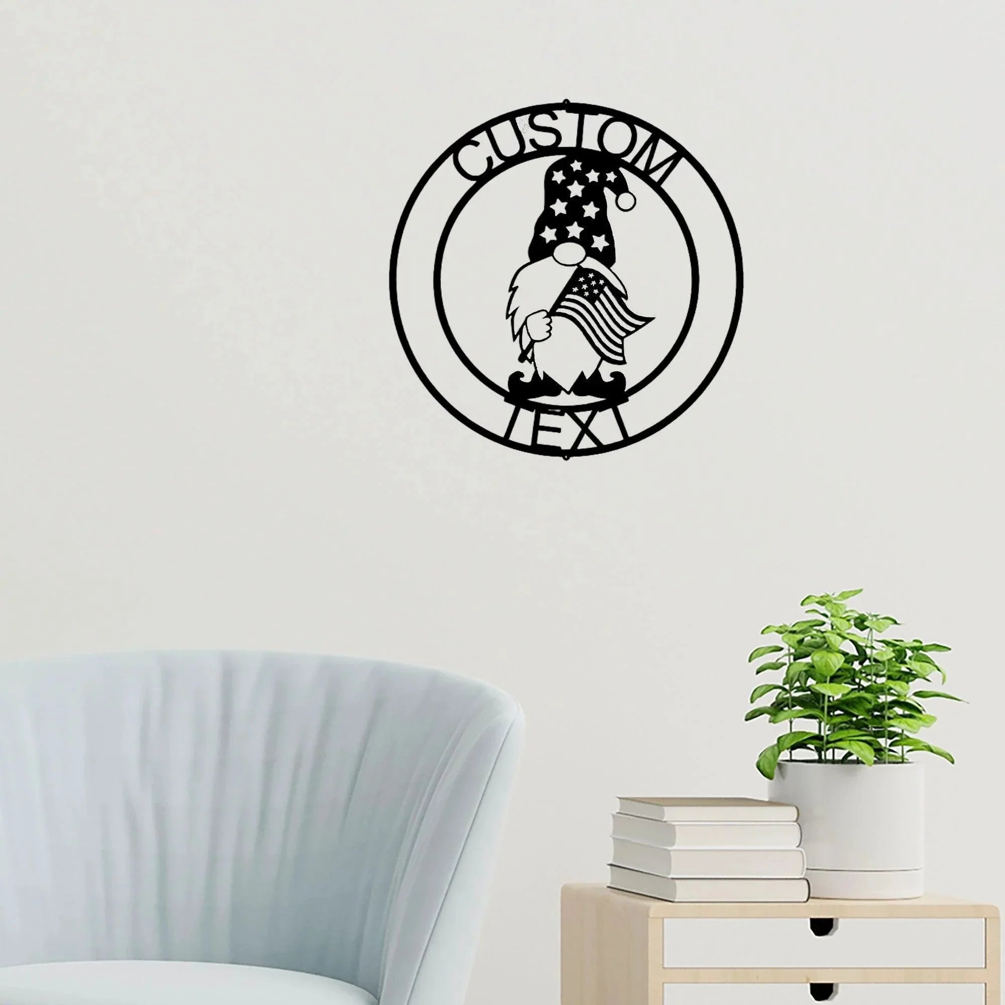 Patriotic Gnome Custom Name Metal Art Wall Sign