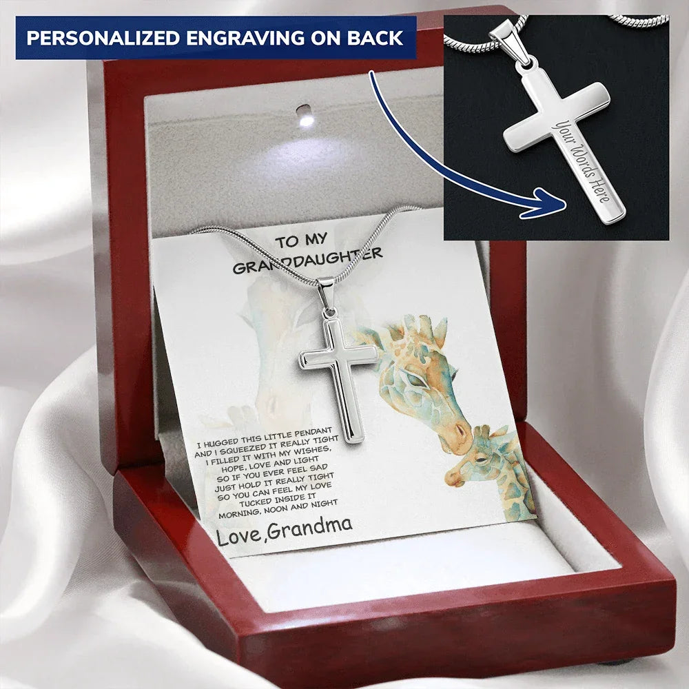 Granddaughter Custom Engraved Cross Pendant Necklace