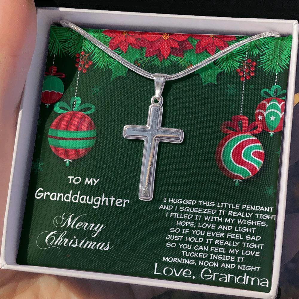 Personalized Granddaughter Christmas Cross Pendant Necklace