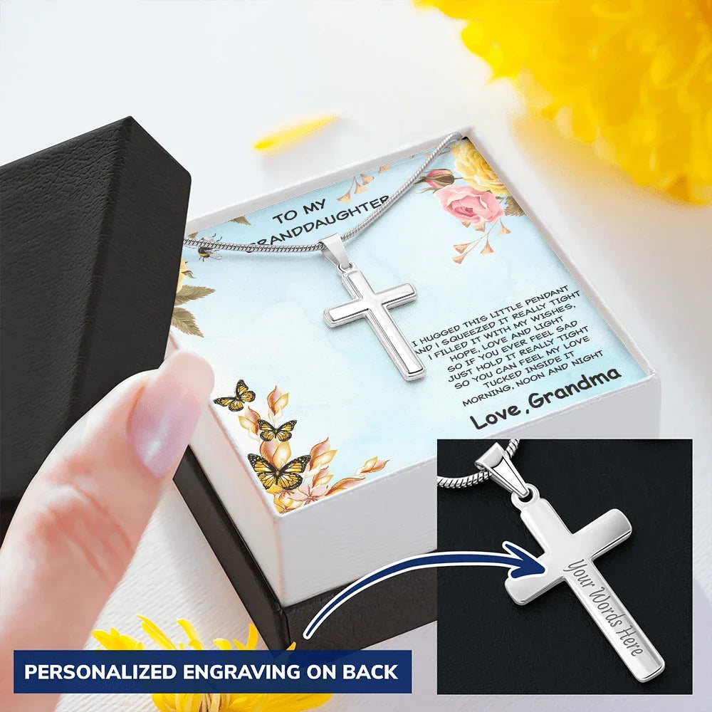 Granddaughter Cross Pendant Necklace with Message Card Gift Box