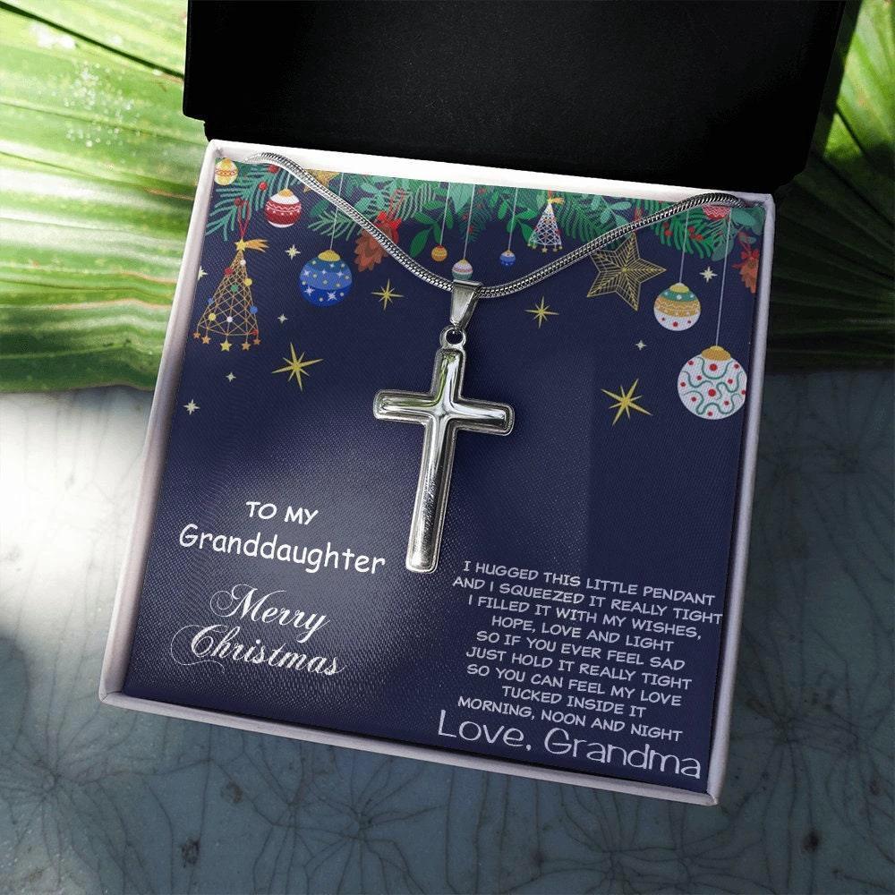 Grand-daughter Personalized Christmas Cross Pendant Necklace