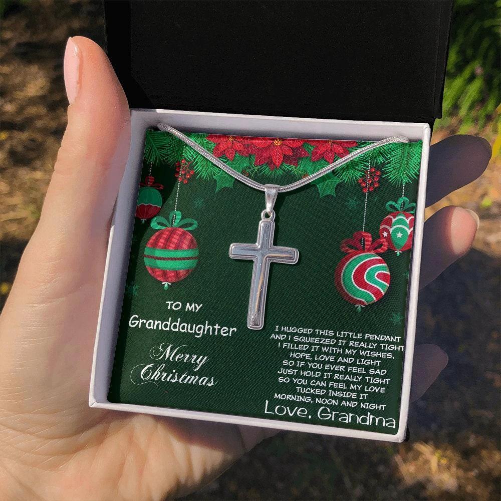 Personalized Granddaughter Christmas Cross Pendant Necklace