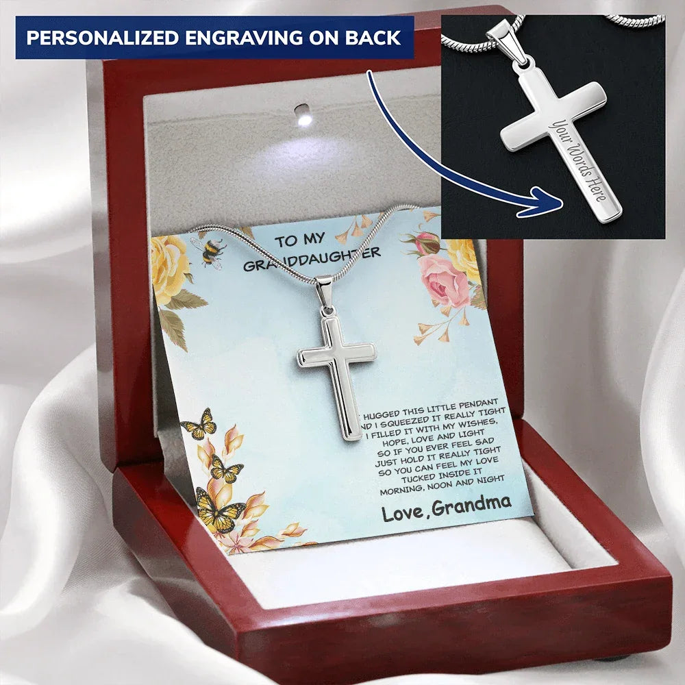 Personalized Granddaughter Cross Pendant Necklace