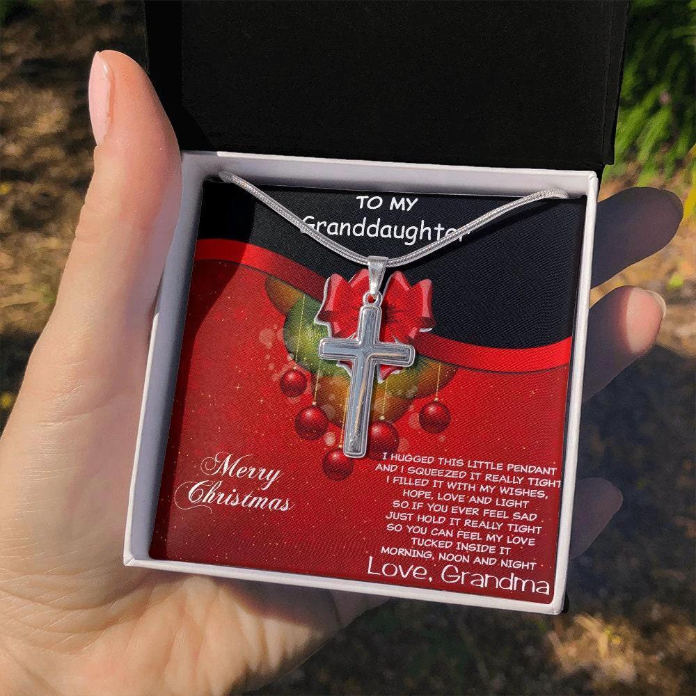 Personalized Granddaughter Christmas Cross Pendant Necklace