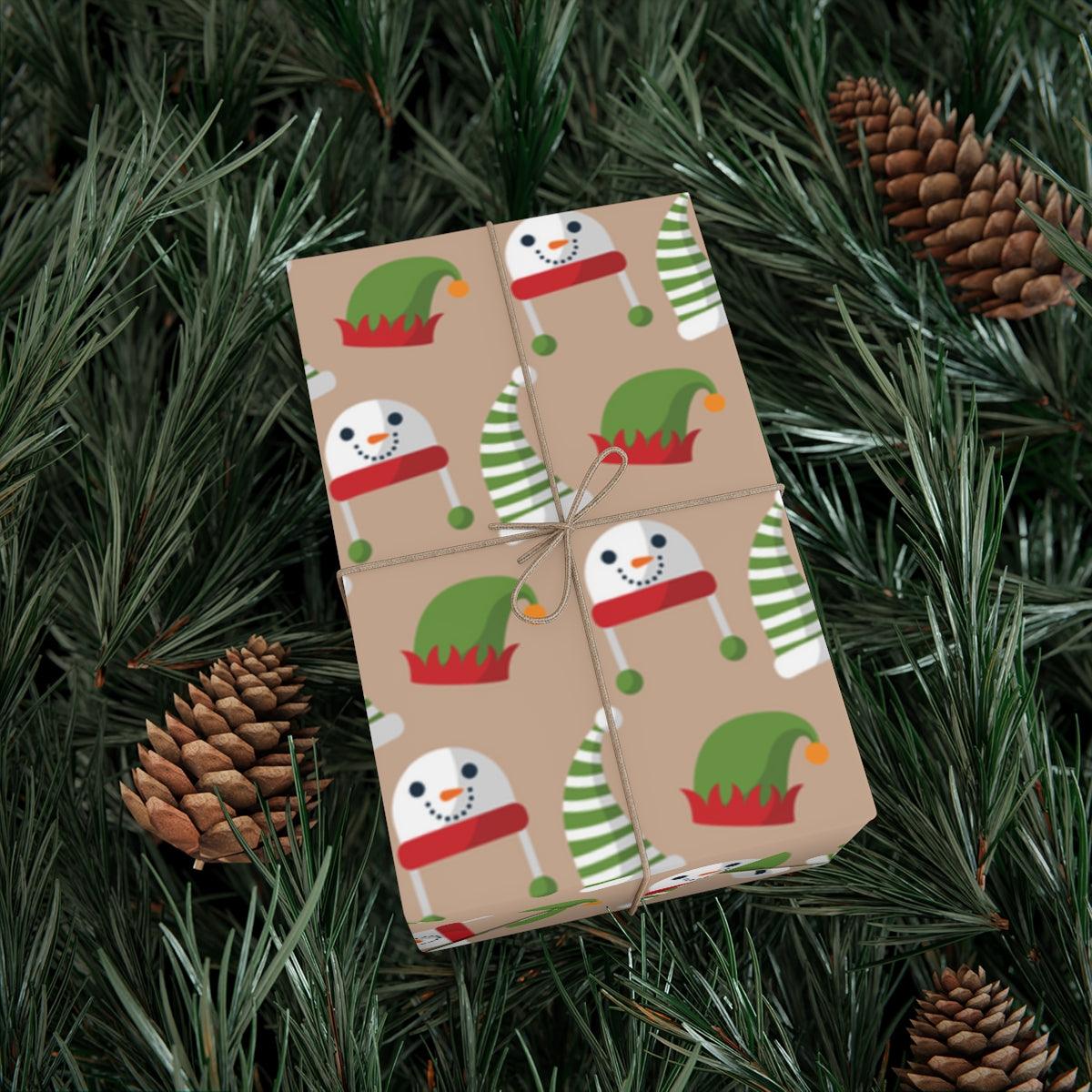 Gift Wrap Papers Snowman and Elf Hats - Mallard Moon Gift Shop