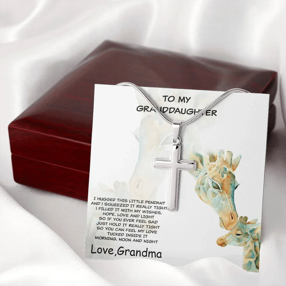 Granddaughter Custom Engraved Cross Pendant Necklace