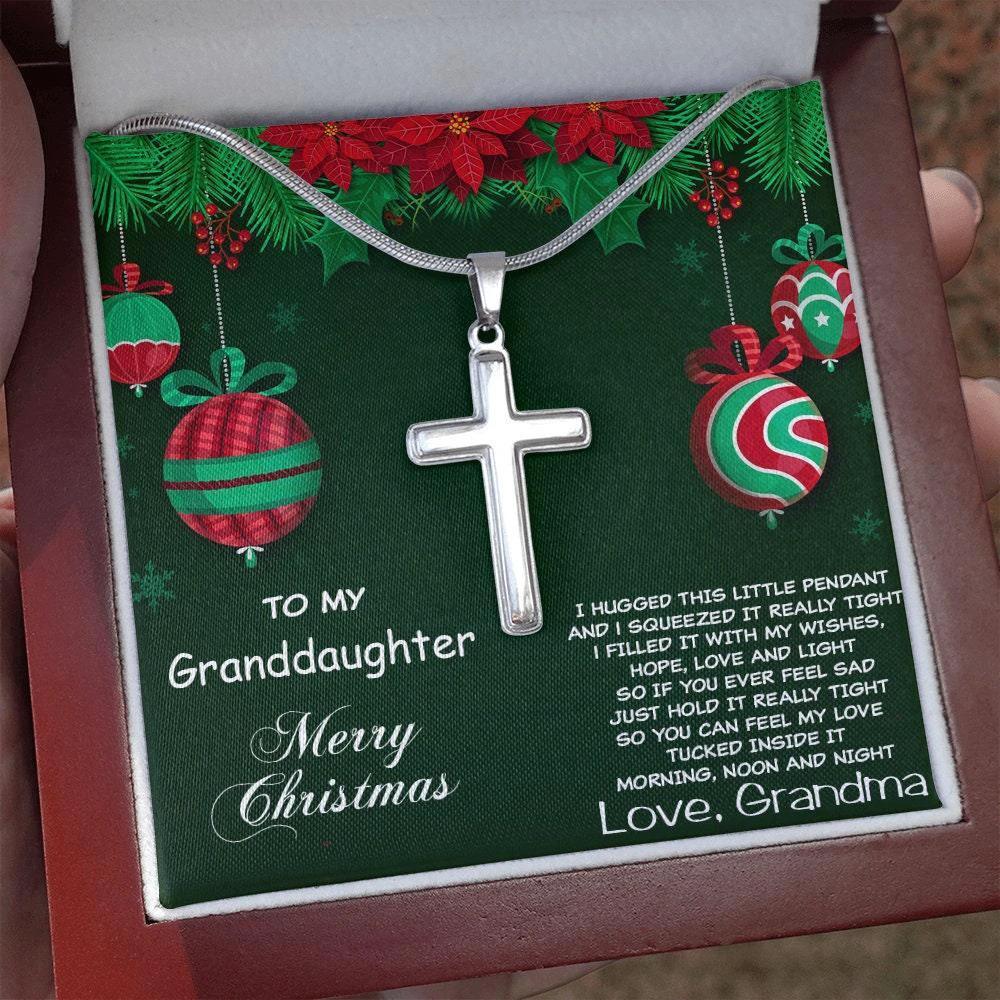 Personalized Granddaughter Christmas Cross Pendant Necklace