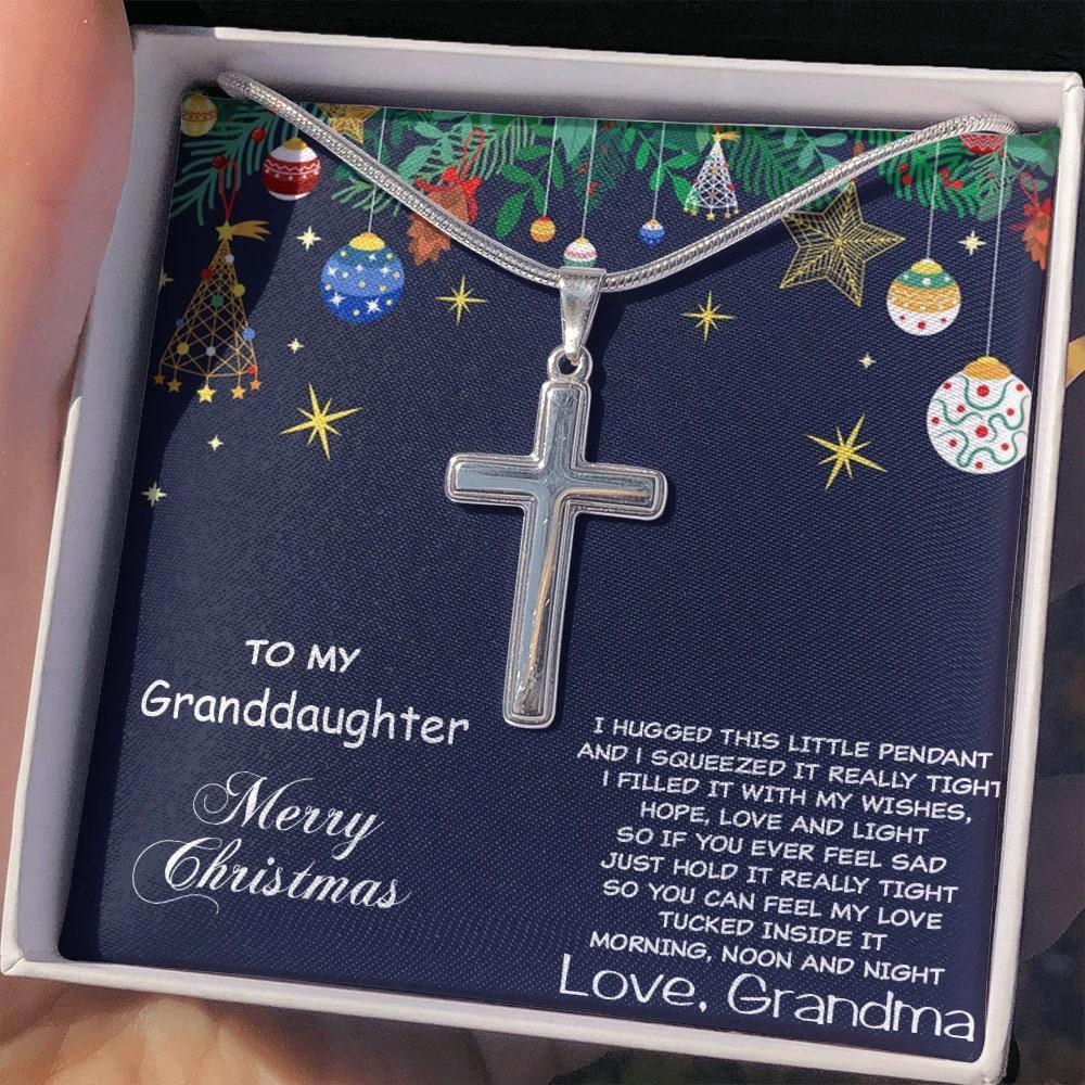 Grand-daughter Personalized Christmas Cross Pendant Necklace