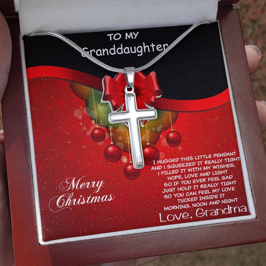 Personalized Granddaughter Christmas Cross Pendant Necklace - Mallard Moon Gift Shop