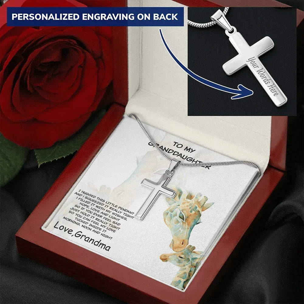Granddaughter Custom Engraved Cross Pendant Necklace