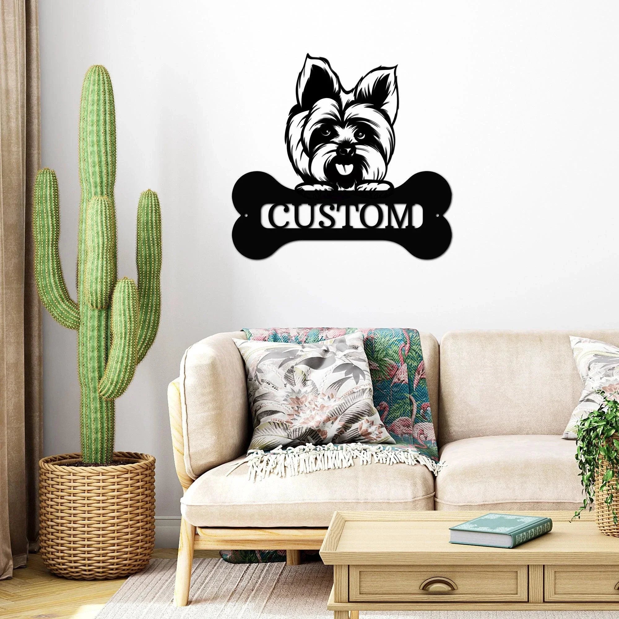 Yorkshire Terrier Dog Custom Name Metal Art Wall Sign