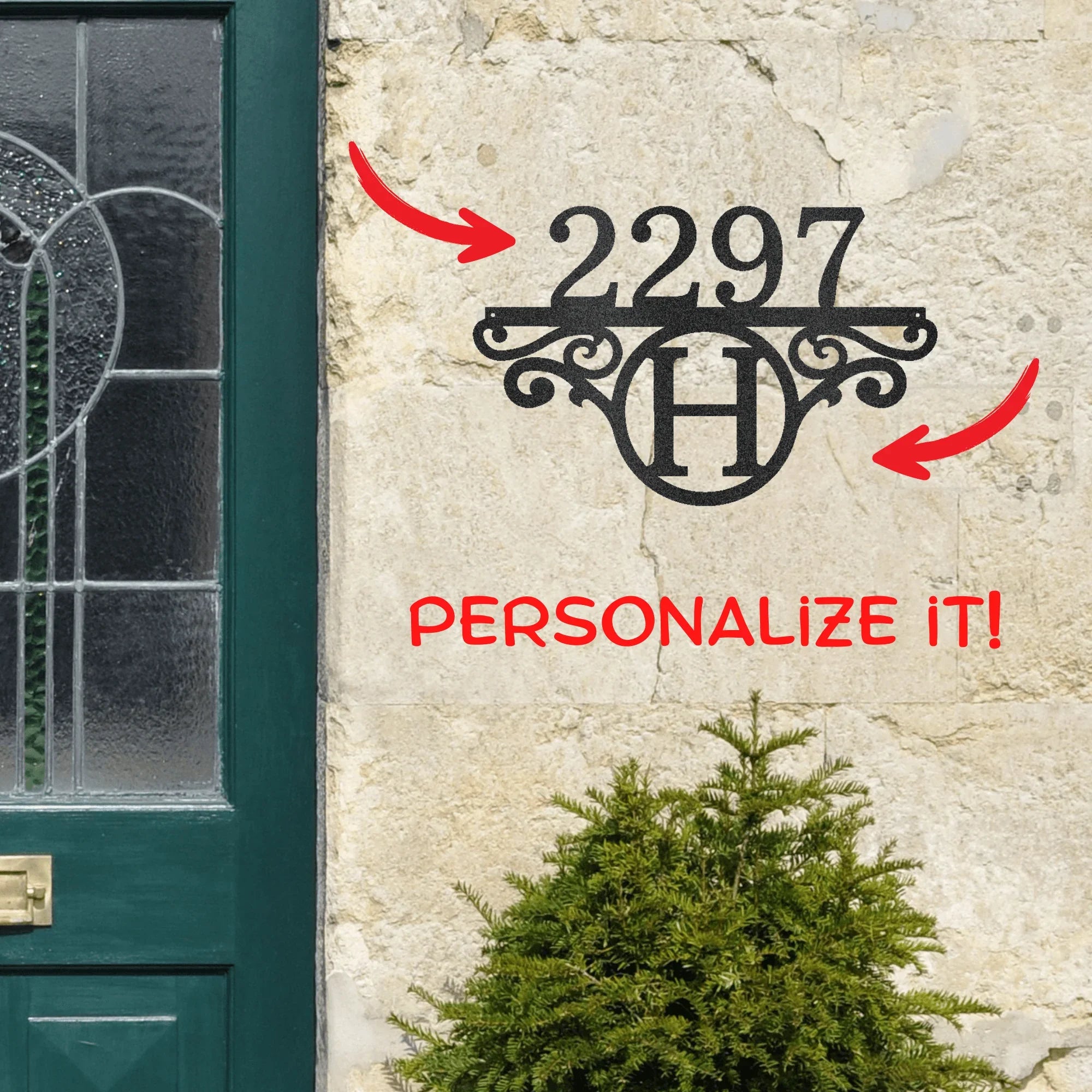 Initial Address Monogram Personalized Indoor Outdoor Steel Wall Sign Art