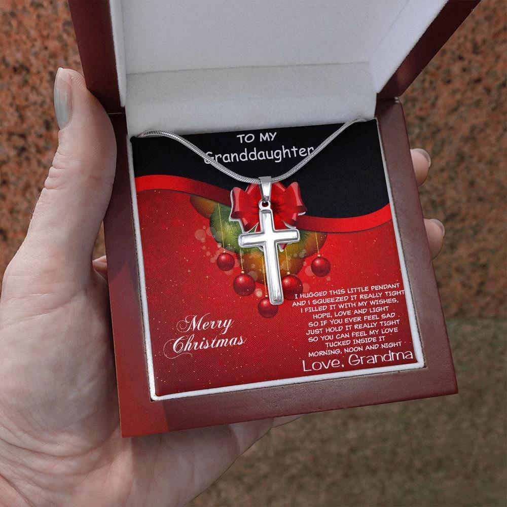 Personalized Granddaughter Christmas Cross Pendant Necklace