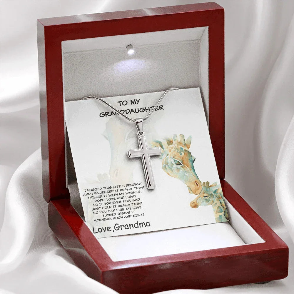 Granddaughter Custom Engraved Cross Pendant Necklace