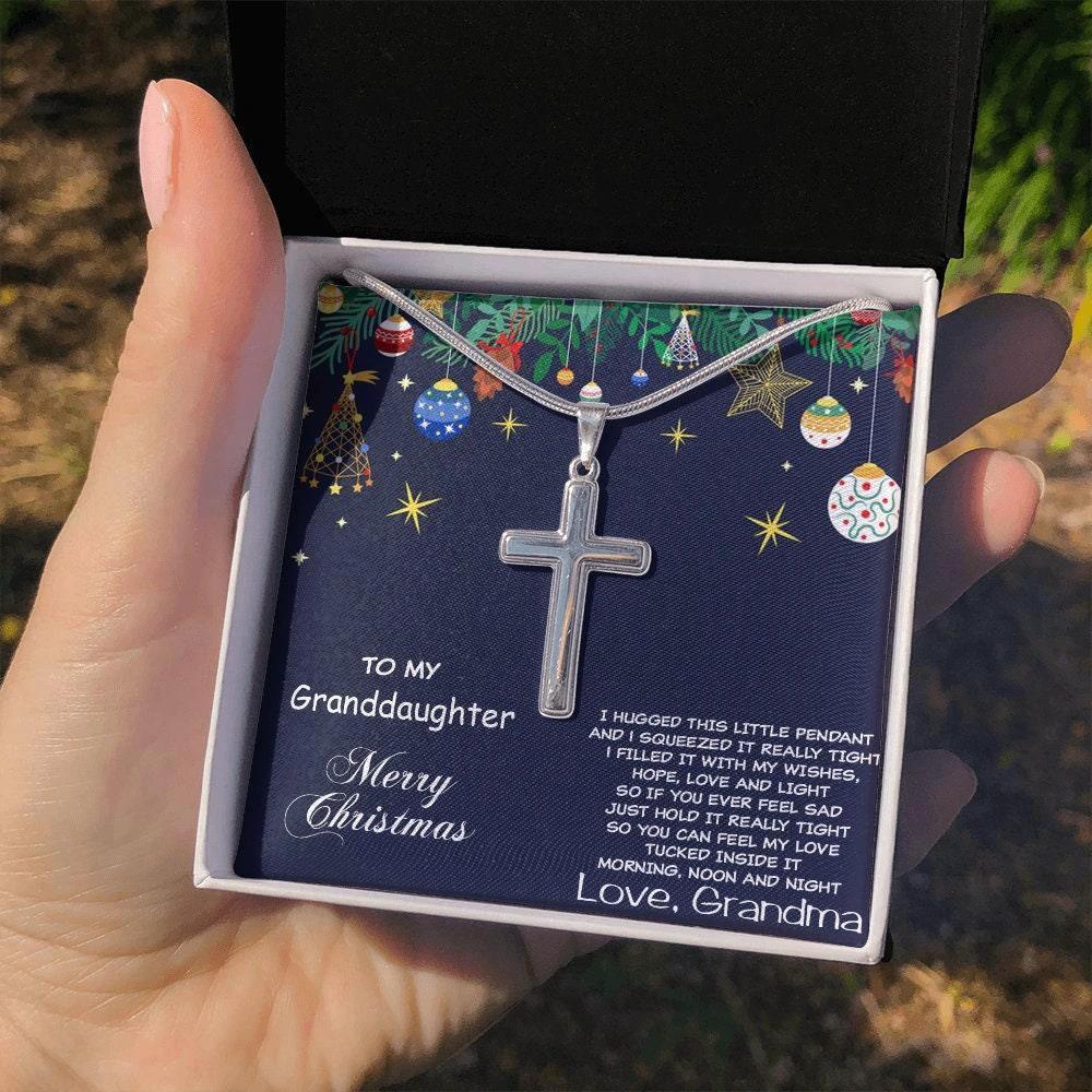 Grand-daughter Personalized Christmas Cross Pendant Necklace
