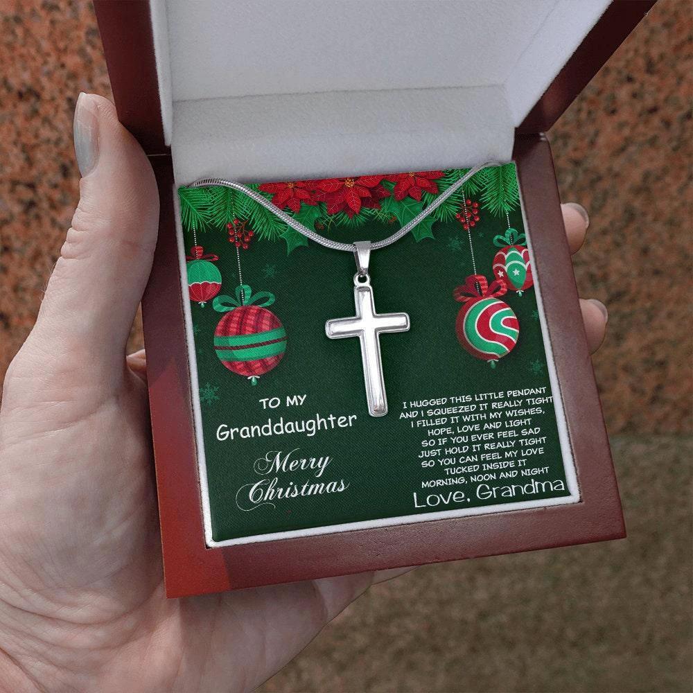 Personalized Granddaughter Christmas Cross Pendant Necklace