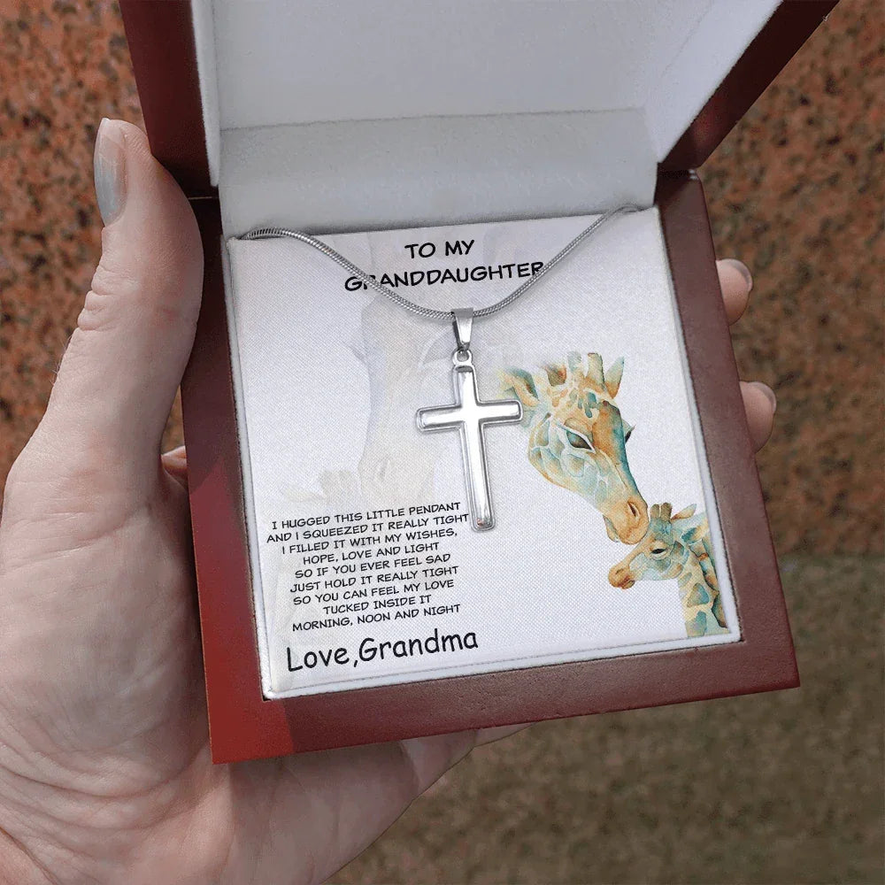 Granddaughter Custom Engraved Cross Pendant Necklace