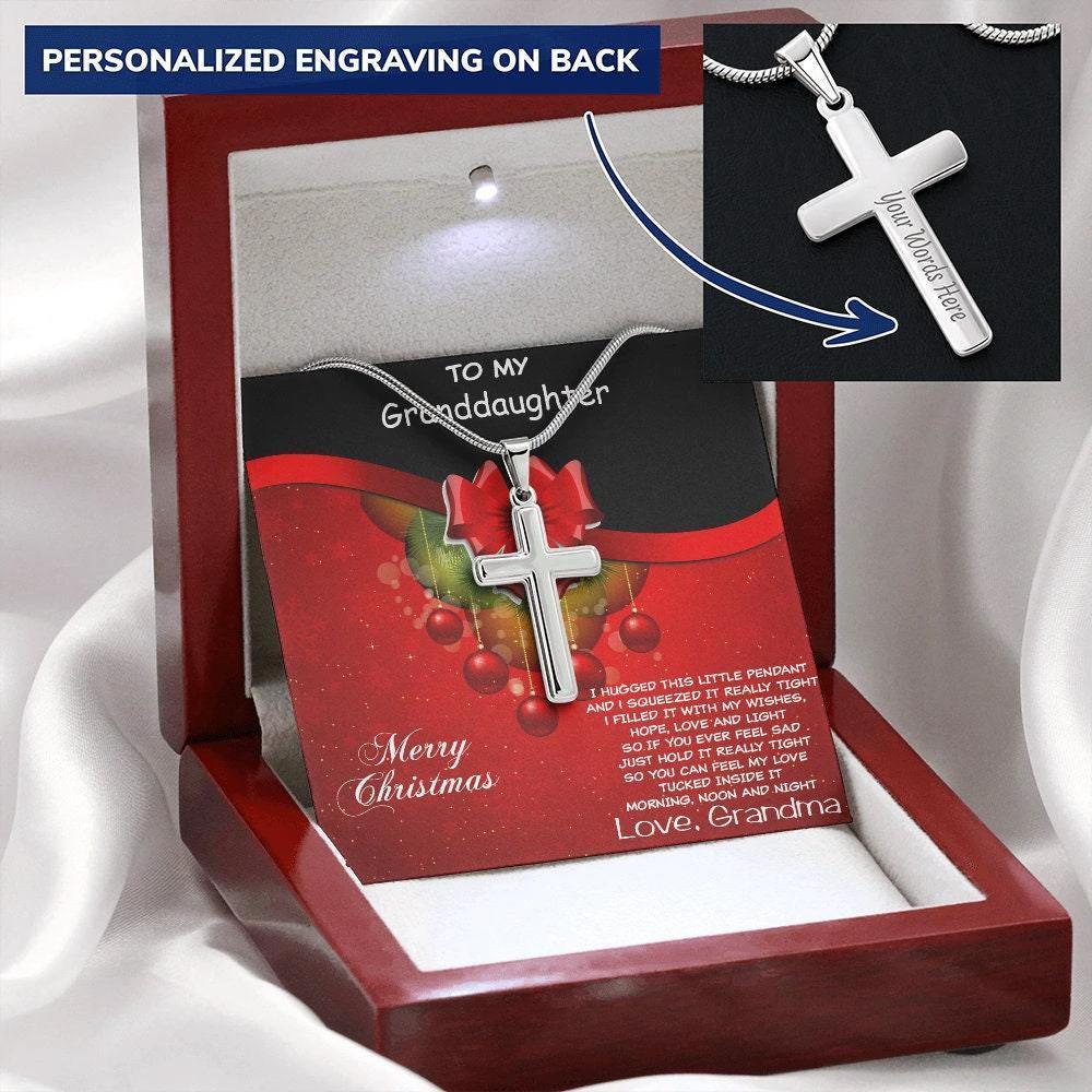 Personalized Granddaughter Christmas Cross Pendant Necklace