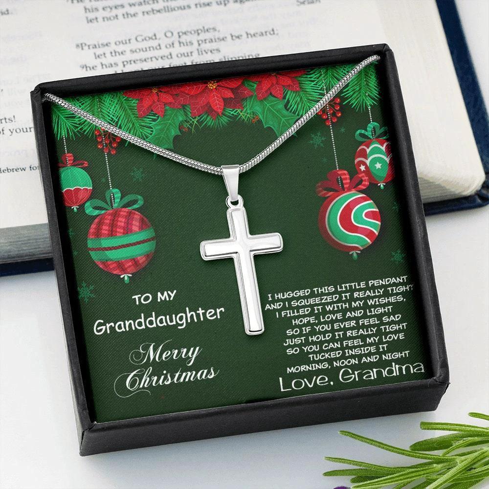 Personalized Granddaughter Christmas Cross Pendant Necklace