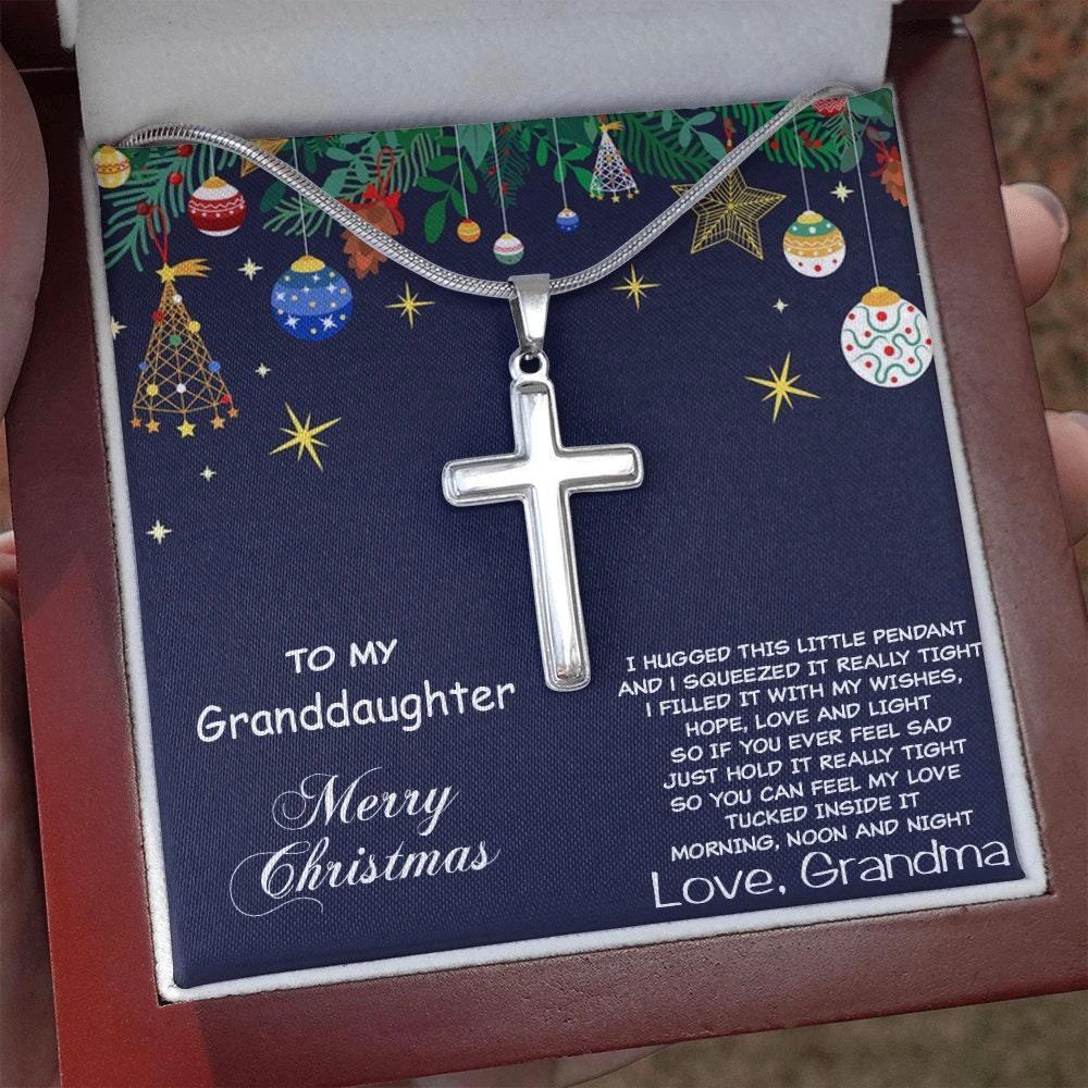 Grand-daughter Personalized Christmas Cross Pendant Necklace