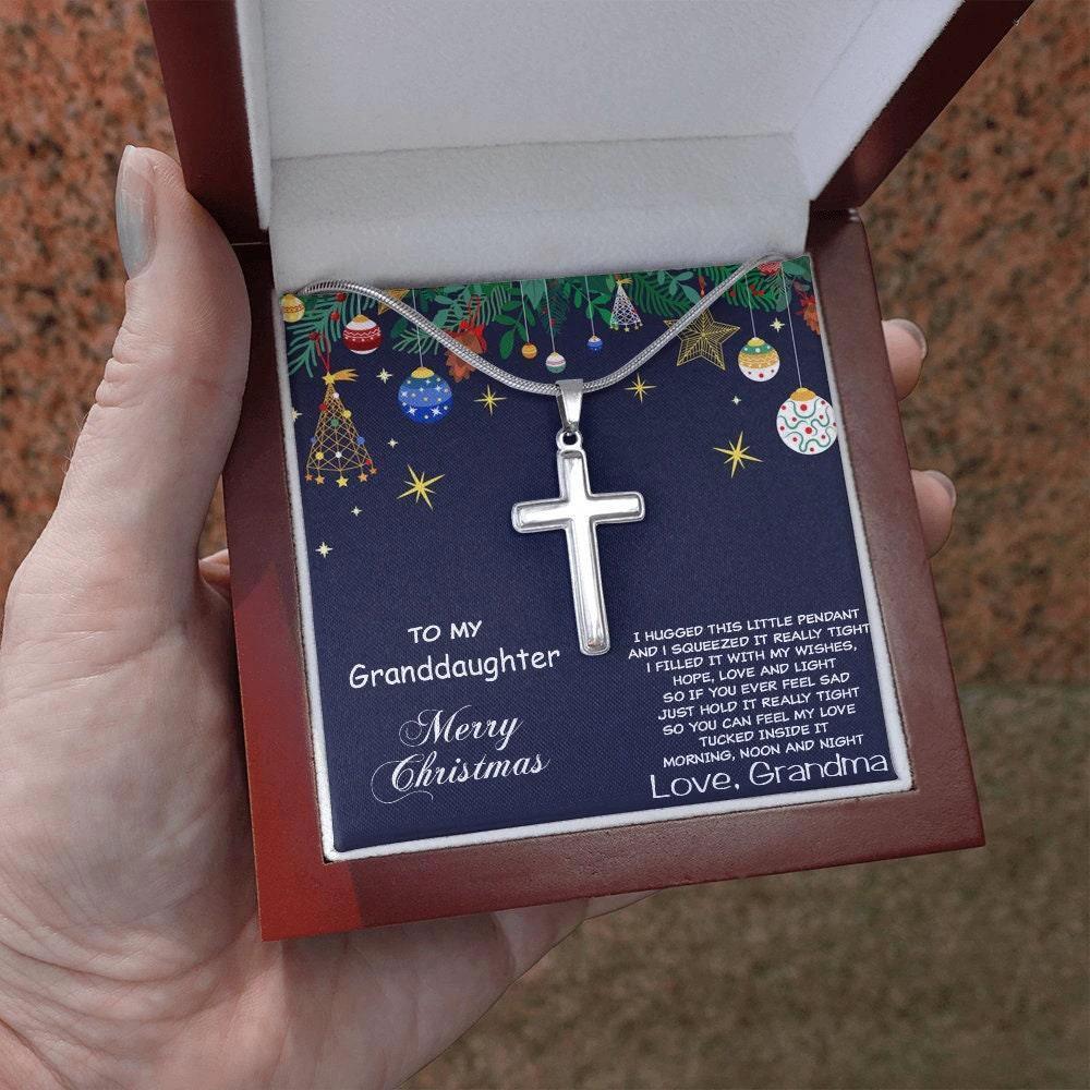 Grand-daughter Personalized Christmas Cross Pendant Necklace