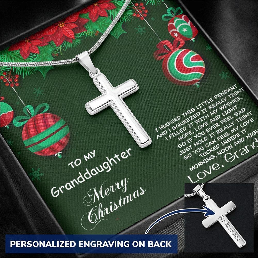 Personalized Granddaughter Christmas Cross Pendant Necklace